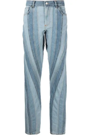 MUGLER Jeansy, Kobieta, Niebieski, S, Spiralne dżinsy o prostych nogawkach