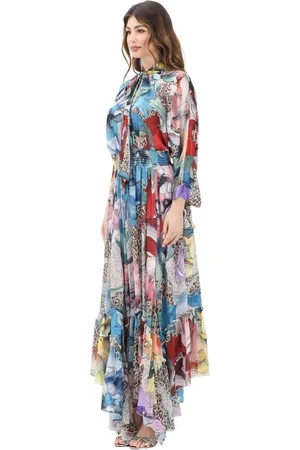 Roberto Cavalli Sukienki, Kobieta, Wielobarwność, L, Szyfon, Długa elegancka wielokolorowa sukienka