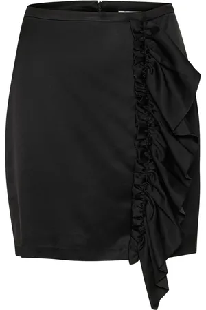 INWEAR Spódnice, Kobieta, Czarny, M, Len, Czarna spódnica z falbaną z boku
