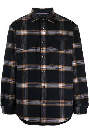 Tommy Hilfiger Koszule, Mężczyzna, Niebieski, L, Poliester, Niebieska Koszula Overshirt w Kratę