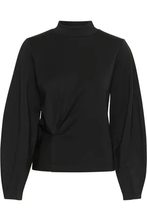 INWEAR Bluzki, Kobieta, Czarny, XS, Poliester, Czarna Bluzka z Drapowaniem
