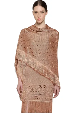 SIMONA CORSELLINI Kurtki, Kobieta, Różowy, ONE SIZE, Różowo-Złoty Szalik Lurex z Frędzlami