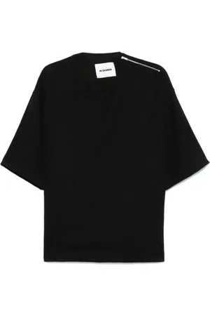 Jil Sander Koszulki, Mężczyzna, Czarny, L, Bawełna, Czarna koszulka z zamkiem przy dekolcie