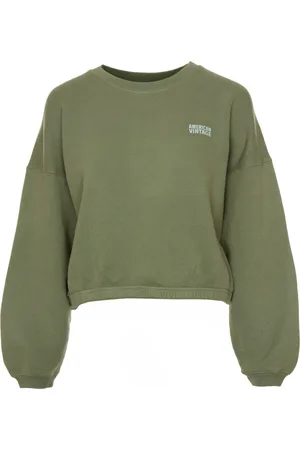 American Vintage Bluzy, Mężczyzna, Zielony, S, Miękki Cropped Sweatshirt z Wypustkami