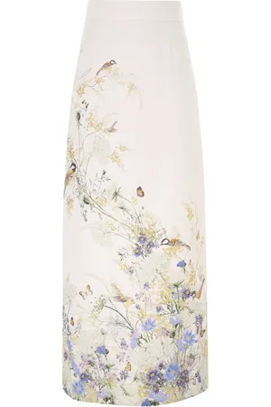 ZIMMERMANN Sukienki, Kobieta, Biały, S, Len, Ołówkowa spódnica Citrus Butterflies