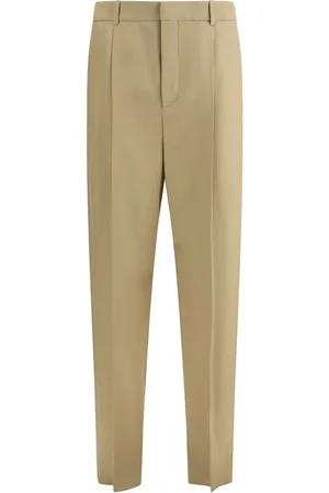 Saint Laurent Spodnie, Mężczyzna, Beżowy, M, Elegant Wide-Leg Wool Carotte Pants