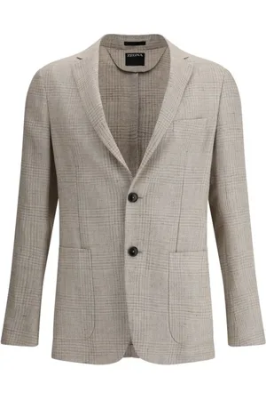 Ermenegildo Zegna Kurtki, Mężczyzna, Beżowy, L, Elegant Linen Wool Blazer Jacket