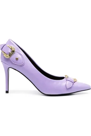 VERSACE Buty, Kobieta, Fioletowy, 40 EU, Liliowe płaskie buty z złotymi sprzączkami
