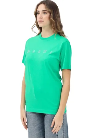 Marni Koszulki, Kobieta, Zielony, M, Zielony T-shirt z okrągłym dekoltem i krótkim rękawem