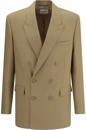 Saint Laurent Garnitury, Mężczyzna, Beżowy, M, Klasyczna Wełniana Marynarka z Klapą