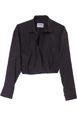 Moschino Bluzki, Kobieta, Czarny, S, Czarna Koszula Cropped z Zapięciem na Haczyk