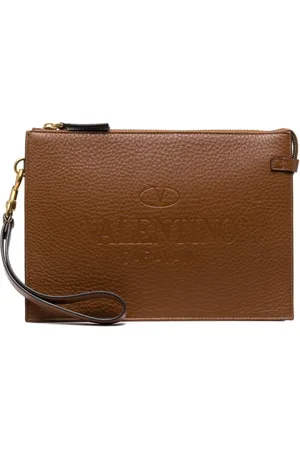 VALENTINO GARAVANI Torebki, Mężczyzna, brązowy, ONE SIZE, Skóra, Saszetka Identity Handle Flat Pouch