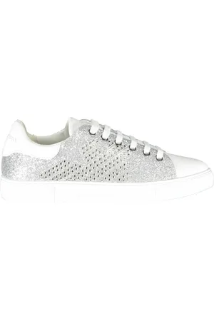 Emporio Armani Buty, Kobieta, Szary, 36 EU, Sportowe srebrne buty sportowe z kontrastowymi detalami