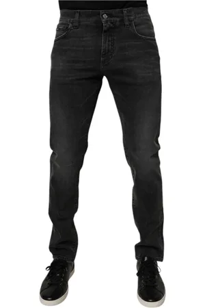 Dolce & Gabbana Jeansy, Mężczyzna, Czarny, 2XL, Czarne Wąskie Jeansyy z Zamkiem