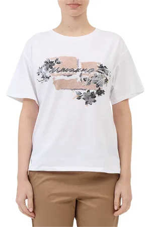 ERMANNO SCERVINO Koszulki, Kobieta, Biały, L, Bawełna, Kryształowy T-shirt z Logo Biały Krótki Rękaw