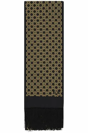 VALENTINO GARAVANI Akcesoria, Mężczyzna, brązowy, ONE SIZE, Len, Jedwabny Szal Bandeaux, Wzór Komory, Poszarpane