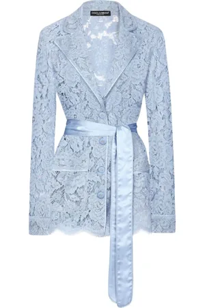 Dolce & Gabbana Kurtki, Kobieta, Niebieski, M, Jasny Niebieski Kwiatowy Koronkowy