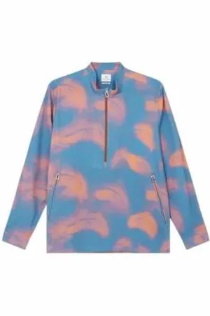 Paul Smith Bluzy, Mężczyzna, Wielobarwność, S, Bawełna, Niebieska wiatrówka z fioletowym nadrukiem piór