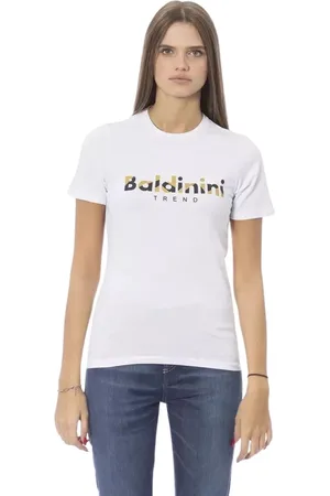 BALDININI Koszulki, Kobieta, Biały, XL, Świeża Biała Bawełniana Koszulka Trend