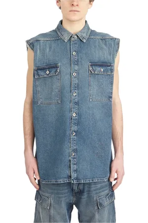 Rick Owens Kurtki, Mężczyzna, Niebieski, M, Denim, Denim Bezrękawnik Jumbo