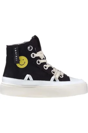 INUIKII Buty, Kobieta, Czarny, 40 EU, Distressed Matilda Czarny Sneaker z Uśmiechem i Sercem