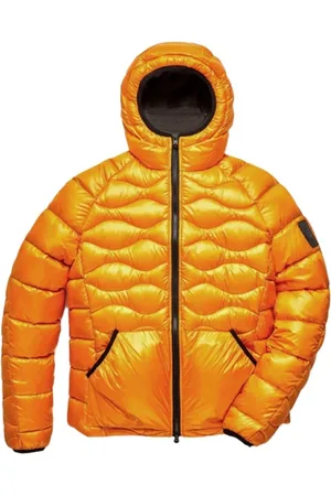 RefrigiWear Kurtki, Mężczyzna, Pomarańczowy, L, Nylon, Pomarańczowa Kurtka Puchowa z Futrzanym Kapturem