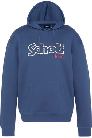 Schott NYC Bluzy, Mężczyzna, Niebieski, S, Bawełna, Ikoniczny bluza z kapturem Sidney - Niebieski