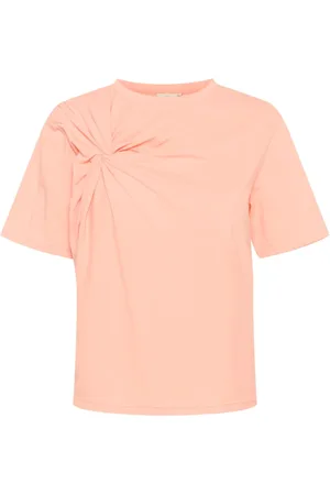 Kaffe Koszulki, Kobieta, Różowy, L, Bawełna, T-shirt w brzoskwiniowym nektarze z węzłowym detalem