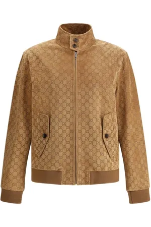 Gucci Kurtki, Mężczyzna, brązowy, L, Zamsz, Kurtka Bomber z Wzorem GG