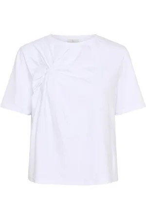 Kaffe Koszulki, Kobieta, Biały, 2XL, Bawełna, Biała koszulka z węzłowym detalem