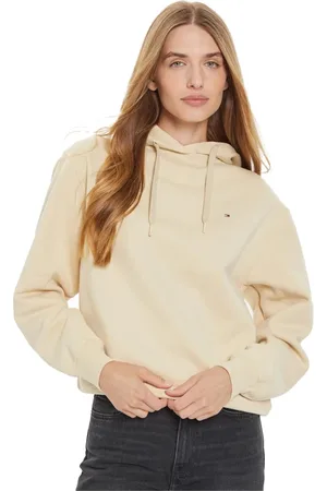 Tommy Hilfiger Bluzy, Kobieta, Beżowy, XS, Bawełna, Bawełniana bluza z kapturem z logo