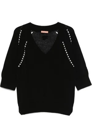 ERMANNO SCERVINO Swetry, Kobieta, Czarny, L, Czarny Sweter z bawełny z dekoltem w serek