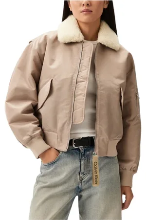 Calvin Klein Kurtki, Kobieta, Beżowy, L, Beżowa Poliestrowa Kurtka Aviator