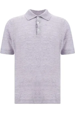 Brunello Cucinelli Koszulki, Mężczyzna, Fioletowy, XL, Len, Melanżowy Polo Shirt z żebrowanym kołnierzem