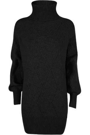 YES ZEE BY ESSENZA Sukienki, Kobieta, Czarny, XL, Kraciasta Sukienka z Wysokim Kołnierzem