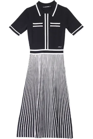 Karl Lagerfeld Sukienki, Kobieta, Czarny, L, Nylon, Plisowana Sukienka Dzianinowa