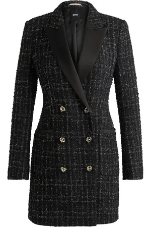 HUGO BOSS Płaszcze, Kobieta, Czarny, L, Tweed, Błyszcząca Sukienka W Stylu Smokingu Z Tweedu