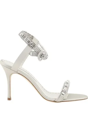 Manolo Blahnik Buty, Kobieta, Szary, 37 EU, Błyszczące sandały z satyny i cyrkoniami