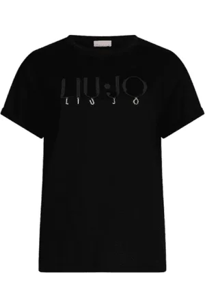 Liu Jo Koszulki, Kobieta, Czarny, M, Haftowany Logo Bawełniany T-shirt