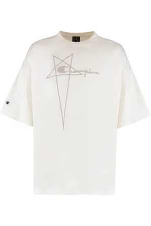 Rick Owens Koszulki, Mężczyzna, Beżowy, XL, Tommy T Koszulka z Bawełny z Logo Patch