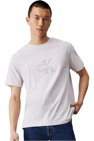 Calvin Klein Koszulki, Mężczyzna, Szary, M, Koszulka z Logo z Bawełny - Prosty Krój