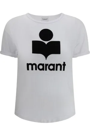 Isabel Marant Koszulki, Kobieta, Biały, S, Len, T-shirt Maxi Logo z Podwiniętymi Rękawami