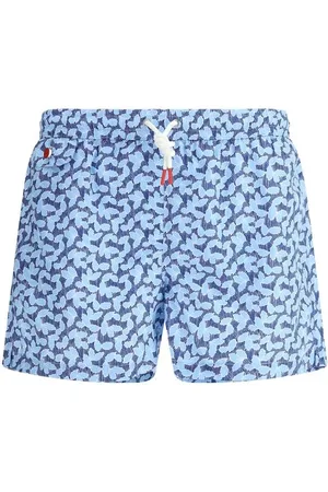 Kiton Stroje kąpielowe, Mężczyzna, Niebieski, L, Kąpielówki z logo i wzorem liści
