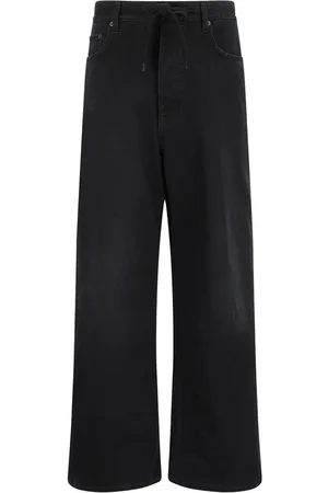Balenciaga Jeansy, Mężczyzna, Czarny, L, Len, Dżinsowe Luźne Spodnie z Naszywką
