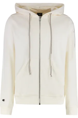 Rick Owens Bluzy, Mężczyzna, Beżowy, 2XL, Bluza z kontrastowym logo i zamkiem