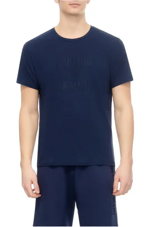 Emporio Armani Koszulki, Mężczyzna, Niebieski, S, Bawełna, Koszulka T-Shirt z Haftowanym Logo
