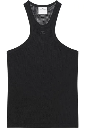 Courrèges Koszulki, Mężczyzna, Czarny, S, Czarny Bezrękawnik z Dekoltem Crew Neck