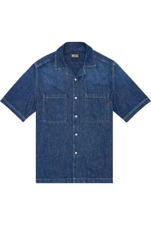 Diesel Koszule, Mężczyzna, Niebieski, M, Denim, Koszula do kręgli w dżinsie