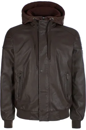 YES ZEE BY ESSENZA Kurtki, Mężczyzna, brązowy, 3XL, Brązowa Kurtka Skórzana z Kapturem