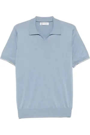 Brunello Cucinelli Koszulki, Mężczyzna, Niebieski, L, Lekki Bawełniany Polo Shirt